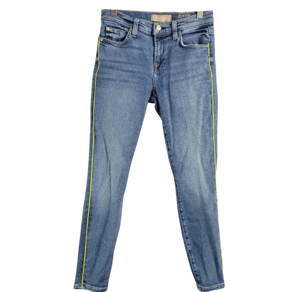 7 for all mankind Luxe vintage ankle skinny jeans yellow side stripe Size 26
